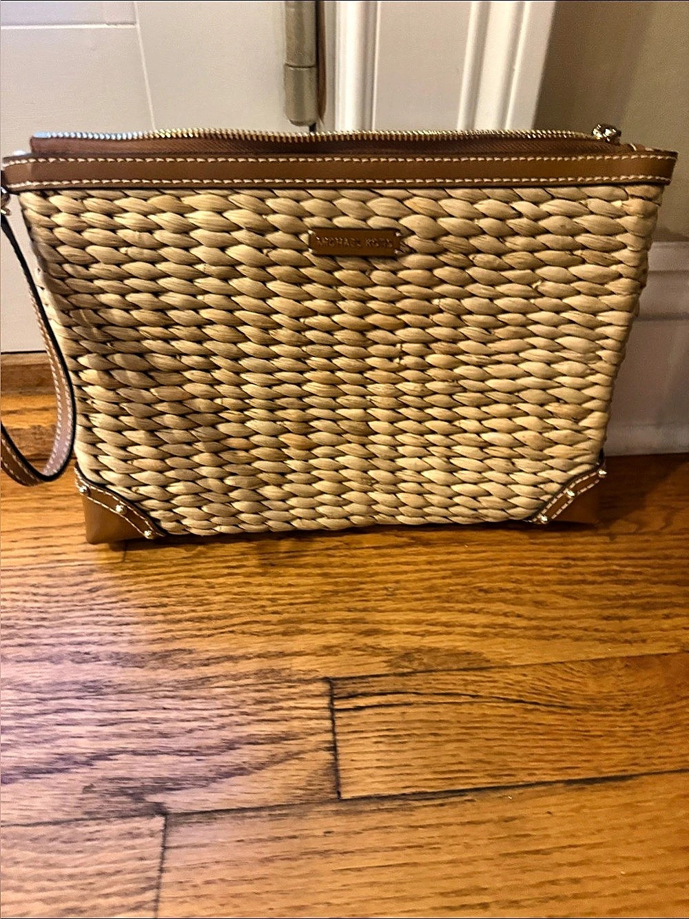 Michael Kors Woven Wristlet in Brown & Tan